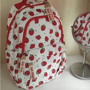 Qfdian High-capacity Women All Match Backpack Kawaii Cute Strawberry Print Students Schoolbags   Harajuku Sweet Chic Backpacks